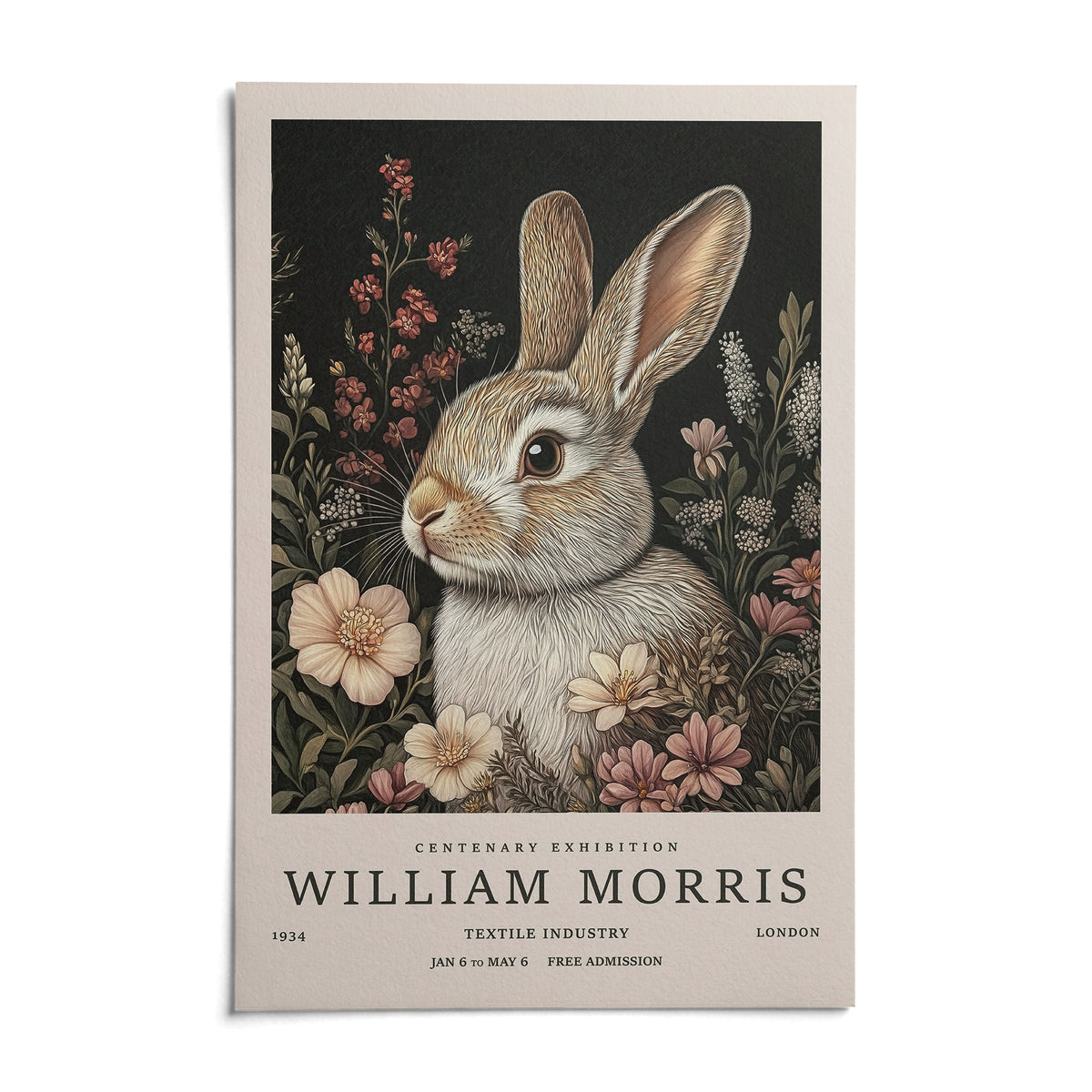 Vintage Rabbit Art, shown as an unframed paper print on a plain white background