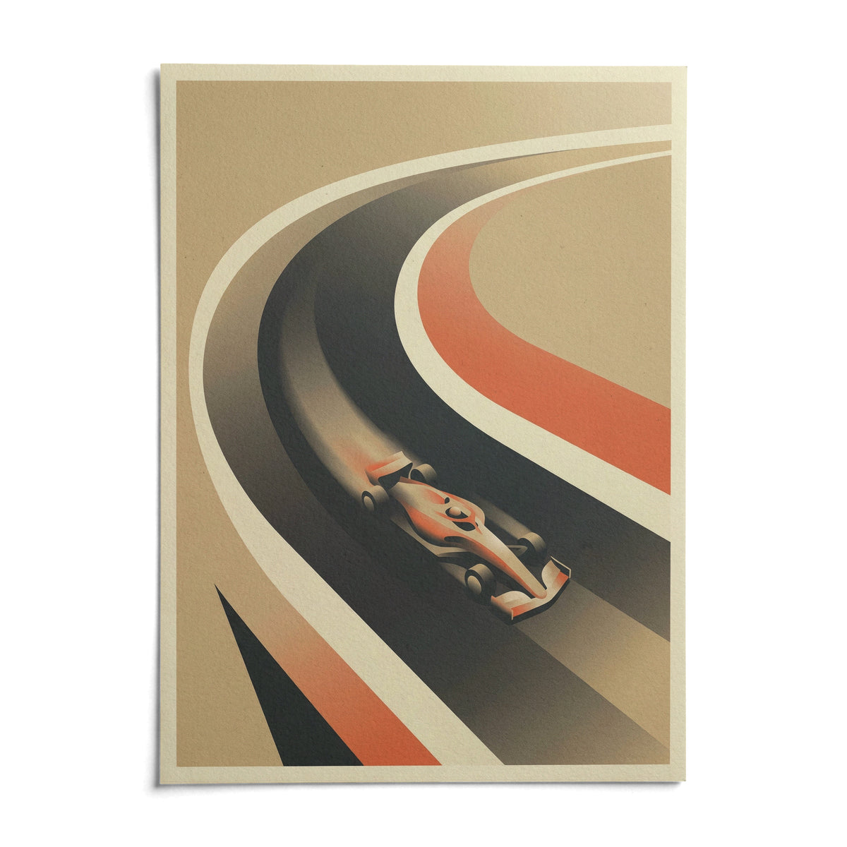 Vintage Race Car Poster, shown as an unframed paper print on a plain white background