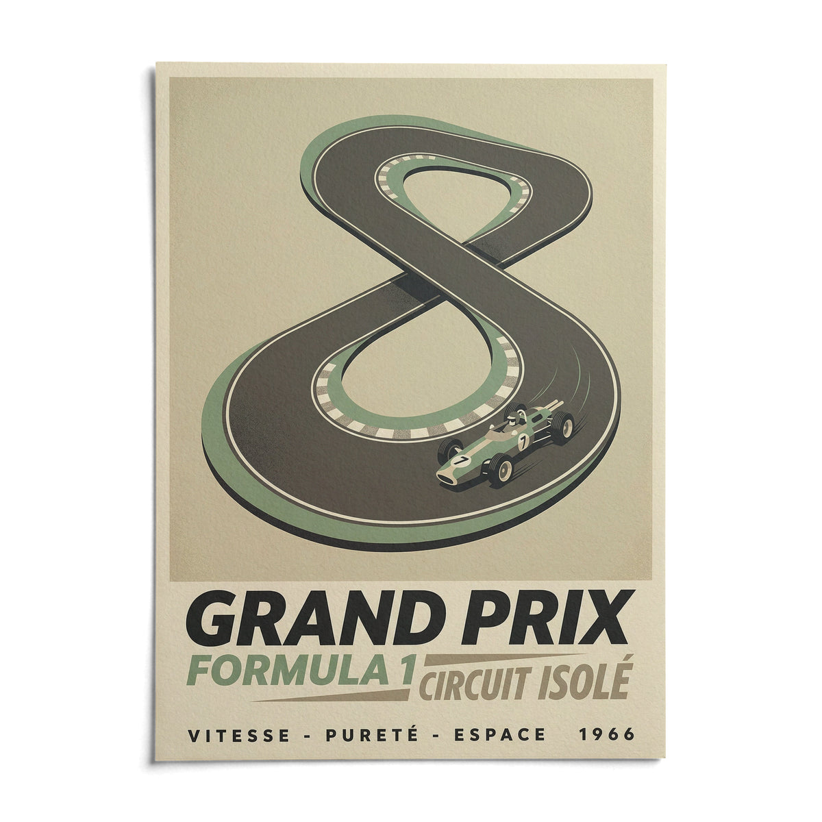 Vintage Race Car Wall Art, shown as an unframed paper print on a plain white background