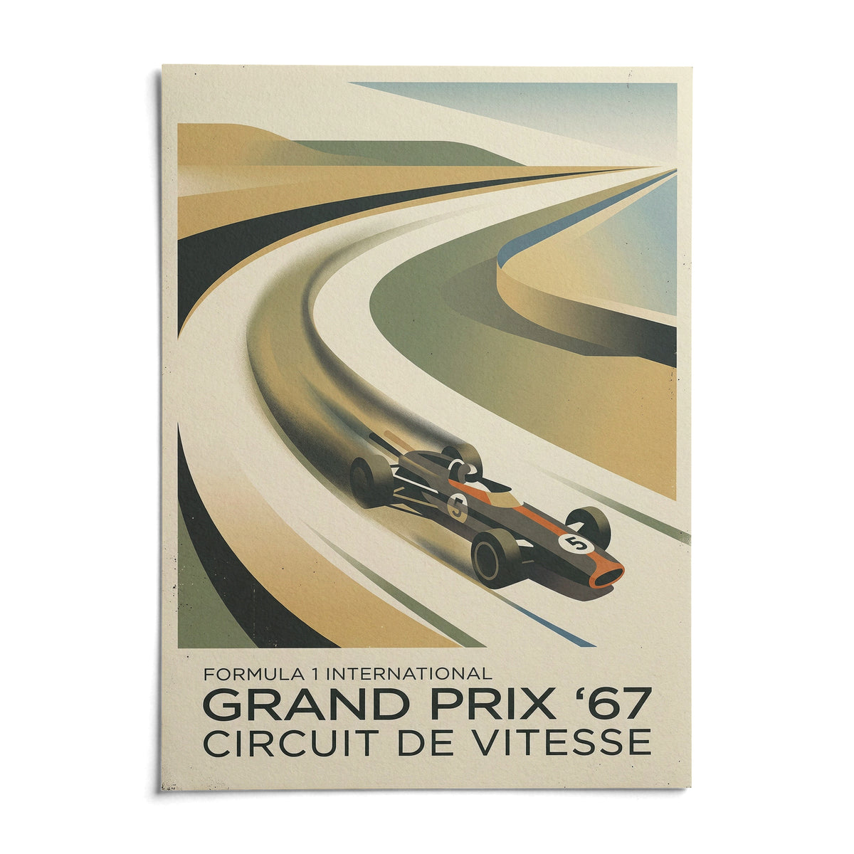 Vintage Racing Art Print, shown as an unframed paper print on a plain white background