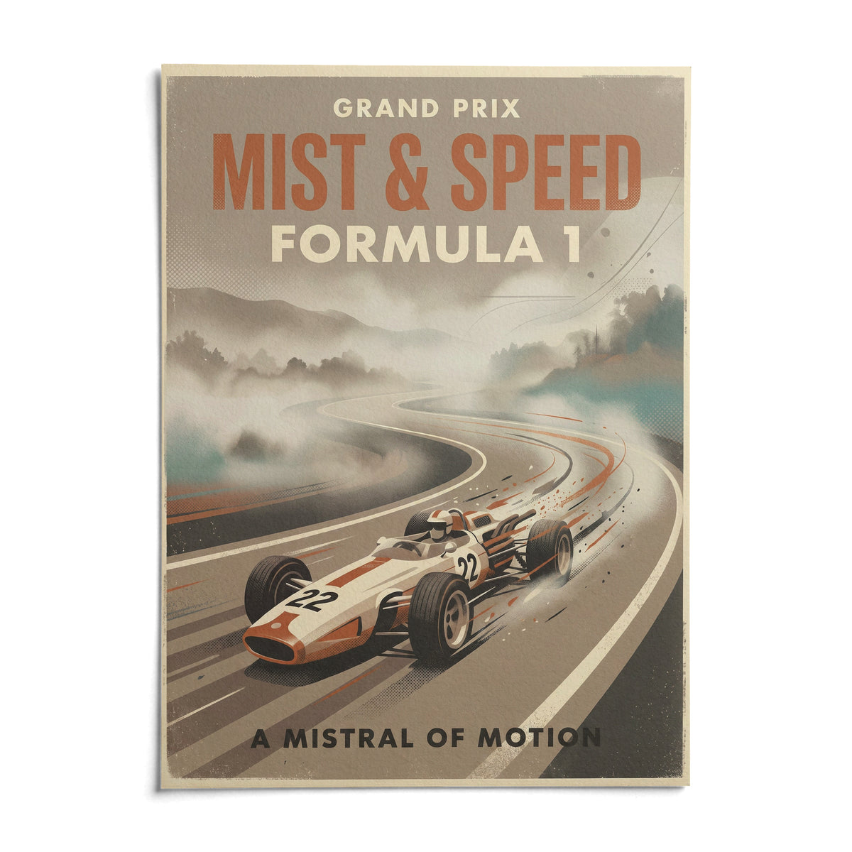 Vintage Racing Car Poster, shown as an unframed paper print on a plain white background