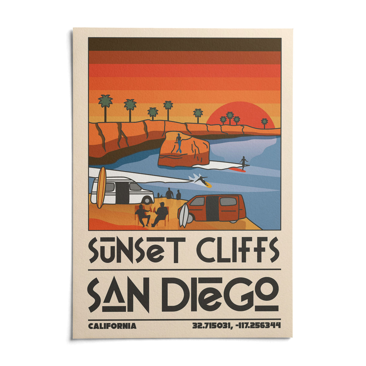 Vintage San Diego Wall Art, shown as an unframed paper print on a plain white background