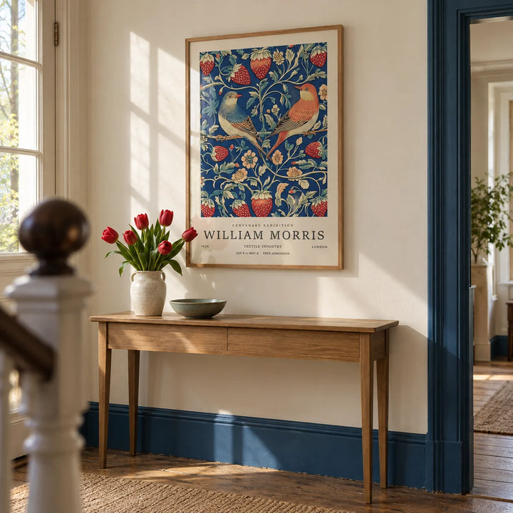 Vintage Wall Art, framed on the wall of a period hallway with a cream wall and a cobalt blue painted skirting