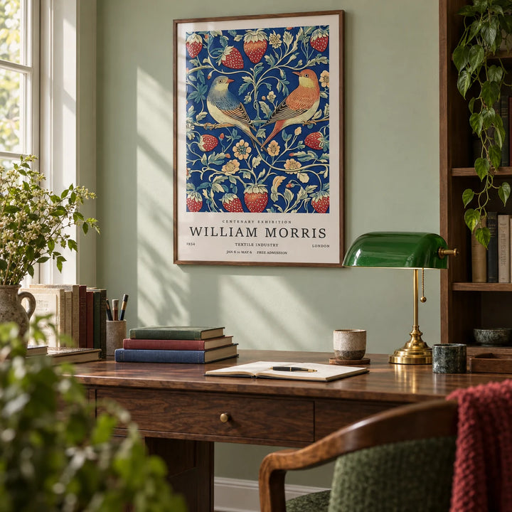 Vintage Wall Art, framed on the wall of a quiet study with a pale sage wall