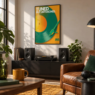 Vinyl Record Art Print, framed on the wall of a music den in a living room