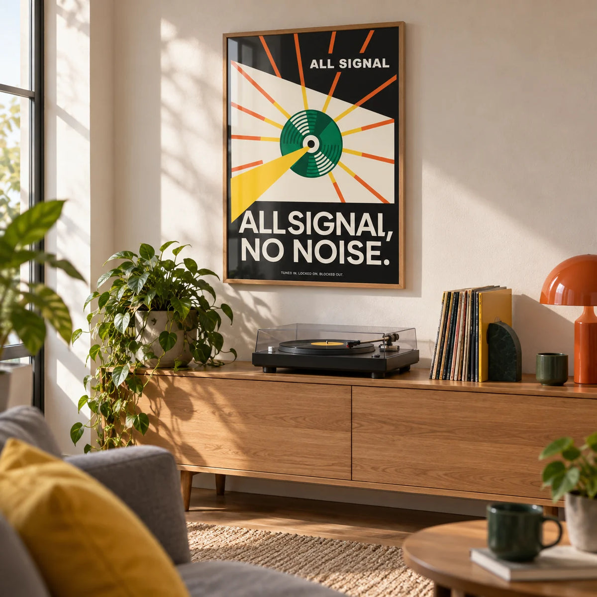 Vinyl Record Poster, framed on the wall of a first-flat living room