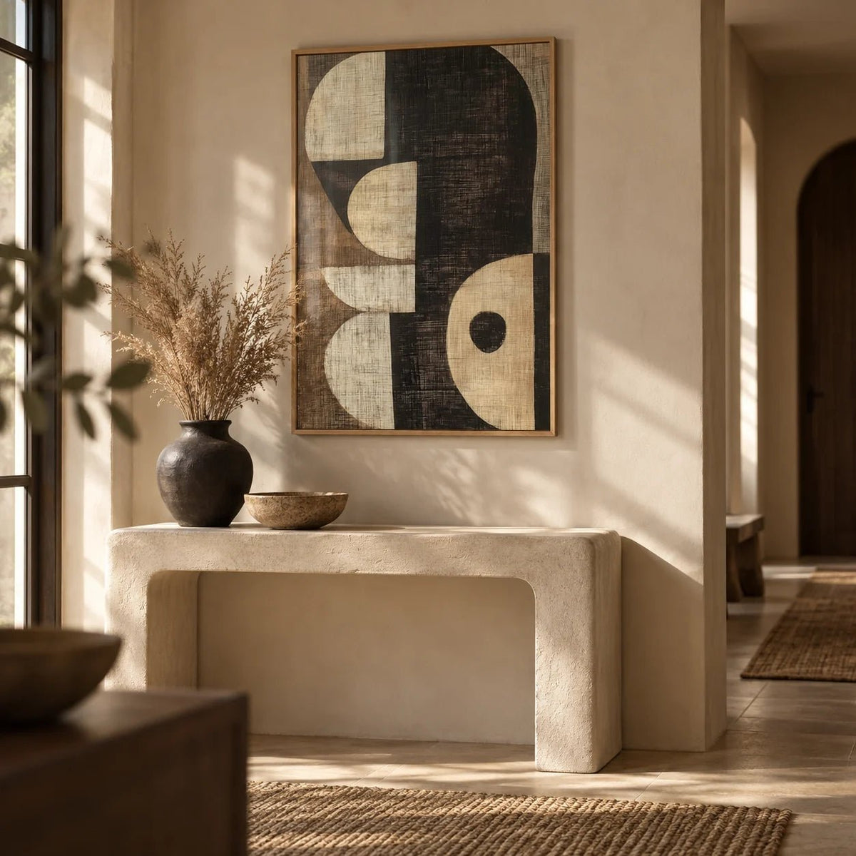Wabi Sabi Art Prints, framed on the wall of a calm hallway