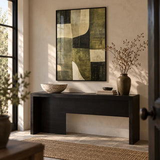 Wabi Sabi Green, framed on the wall of a calm entryway