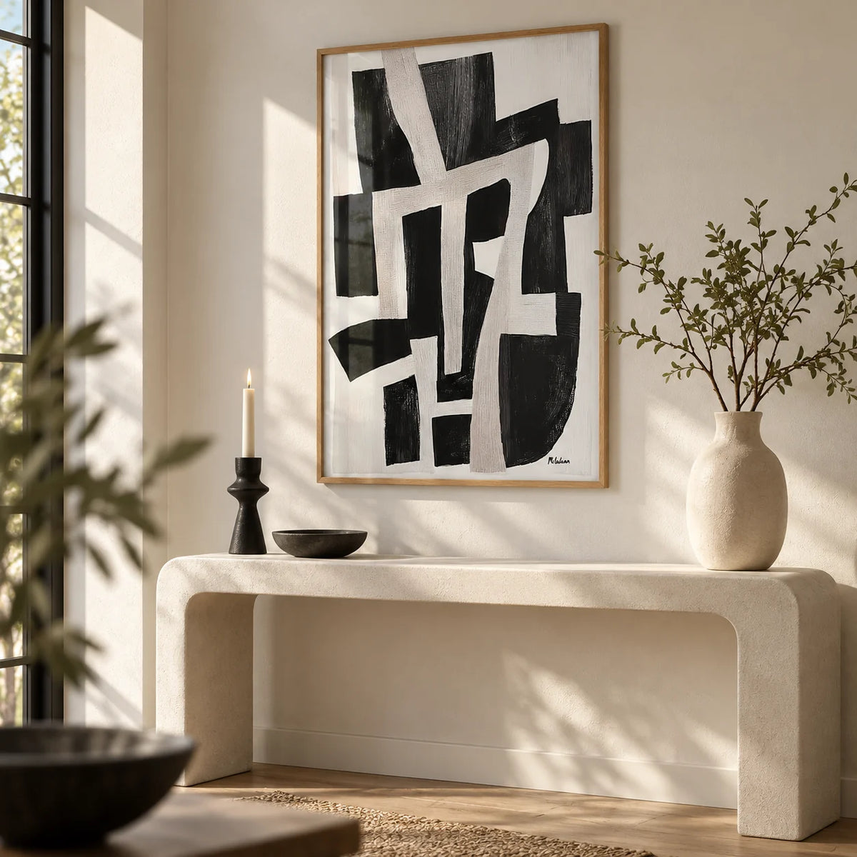 Wabi Sabi Home Decor, framed on the wall of a calm entryway