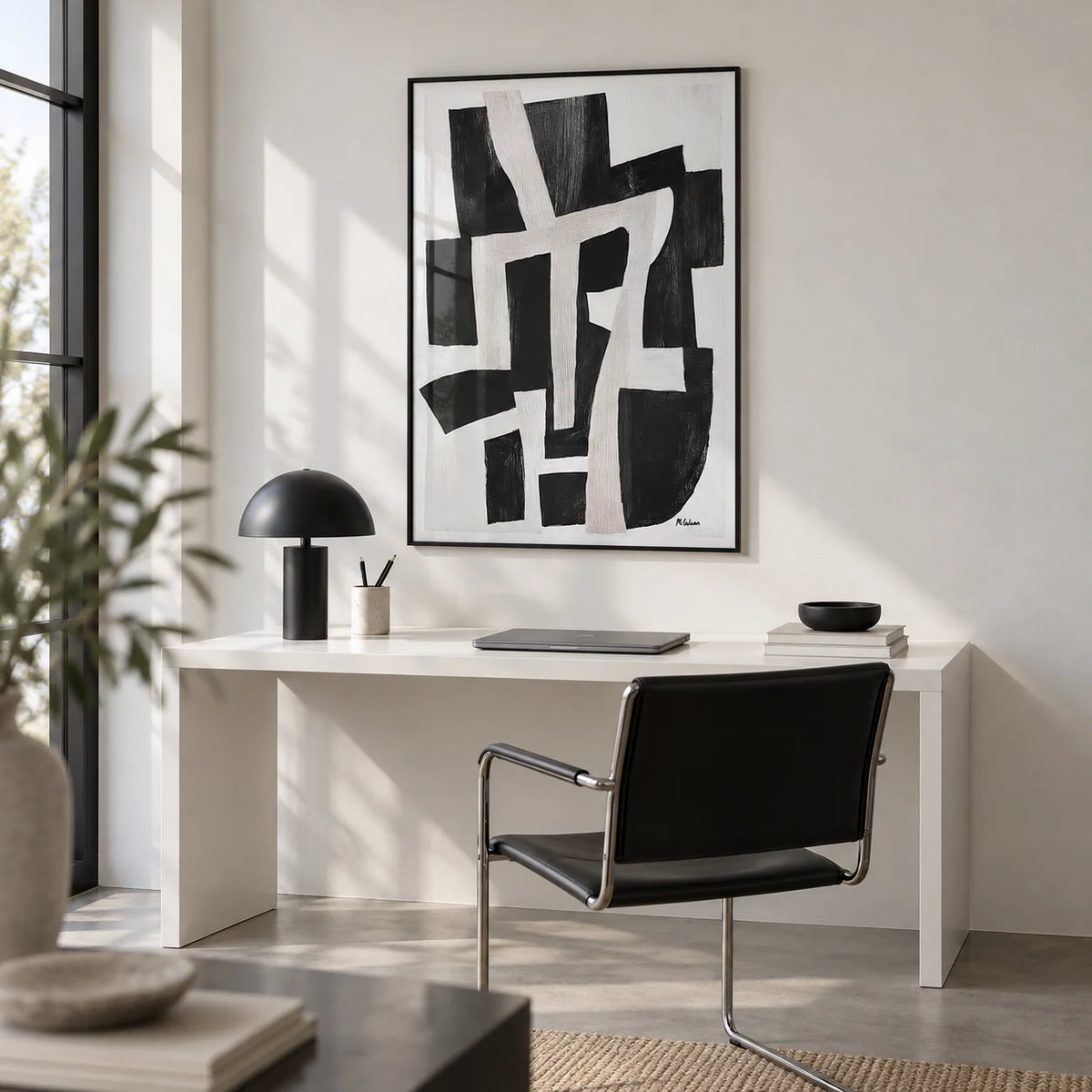 Wabi Sabi Home Decor, framed on the wall of a minimal home office