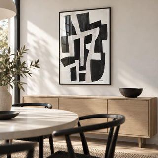 Wabi Sabi Home Decor, framed on the wall of a modern dining room