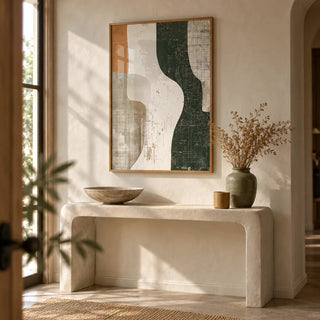 Wabi Sabi Print, framed on the wall of a calm entryway