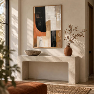 Wabi Sabi Wall Art, framed on the wall of a calm entryway