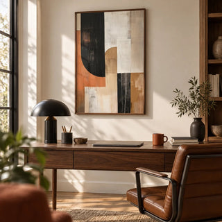 Wabi Sabi Wall Art, framed on the wall of a stylish home office