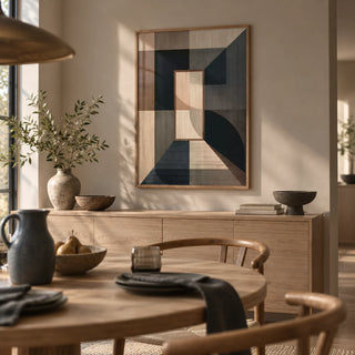 Wabisabi Art Print, framed on the wall of a quiet dining room with a soft greige wall