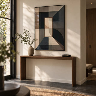 Wabisabi Art Print, framed on the wall of a quiet entrance hall with a warm white wall and dark slate floor tiles