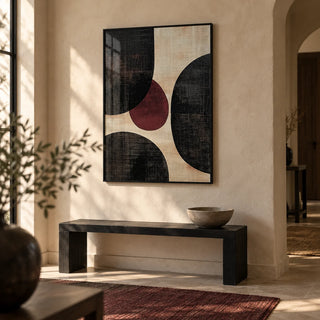 Wall Art Abstract, framed on the wall of a calm hallway with a warm plaster wall