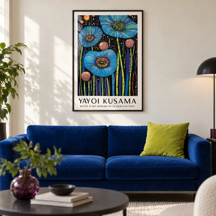 Wall Art Floral, framed on the wall of a modern living room with a warm white wall