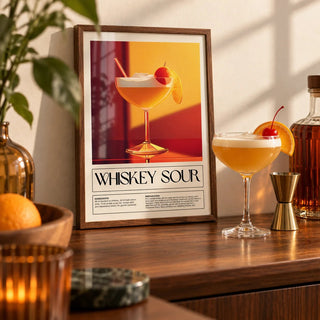 Wall Art for Bar Area, a small A4 framed print leaning on a shelf in a living room