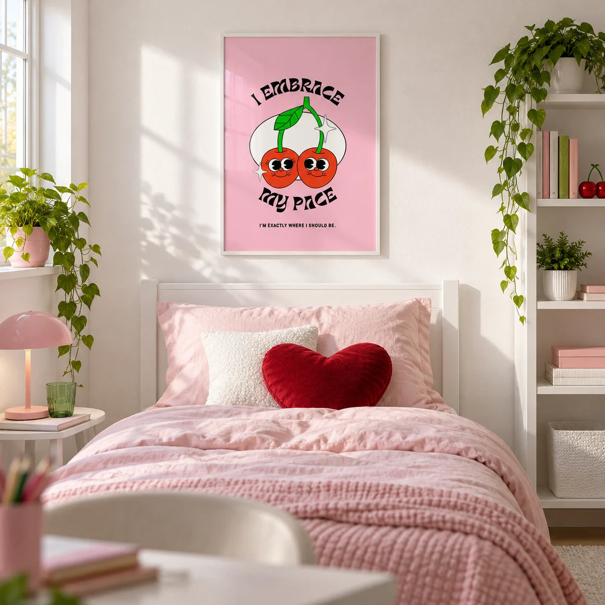 Wall Art for Dorm, framed on the wall of a pretty single bedroom for a teenage girl (13-17)