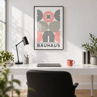 Wall Art for Home Office, framed on the wall of a crisp modern home office with a white wall and a pale oak floor