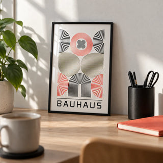 Wall Art for Home Office, a small A4 framed print leaning on a pale oak desk
