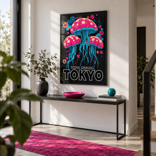 Wall Art for Kids Room, framed on the wall of a modern hallway with a white wall