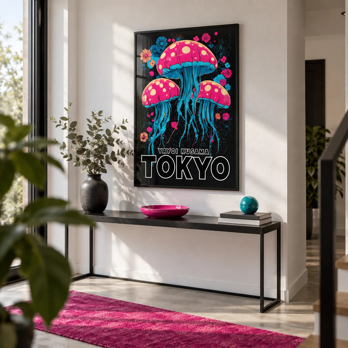 Wall Art for Kids Room, framed on the wall of a modern hallway with a white wall