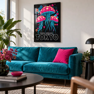 Wall Art for Kids Room, framed on the wall of a modern living room with a white wall and a dark wood floor