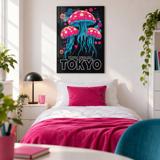 Wall Art for Kids Room, framed on the wall of a modern single bedroom for a teen girl (13-17) with a white wall