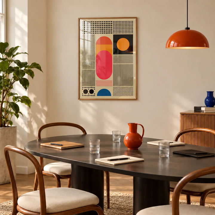 Wall Art for Office, framed on the wall of an office meeting room with a dark oval table and bentwood chairs