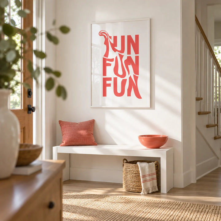 Wall Art for Teenage Girl Bedroom, framed on the wall of a bright family hallway with a white wall