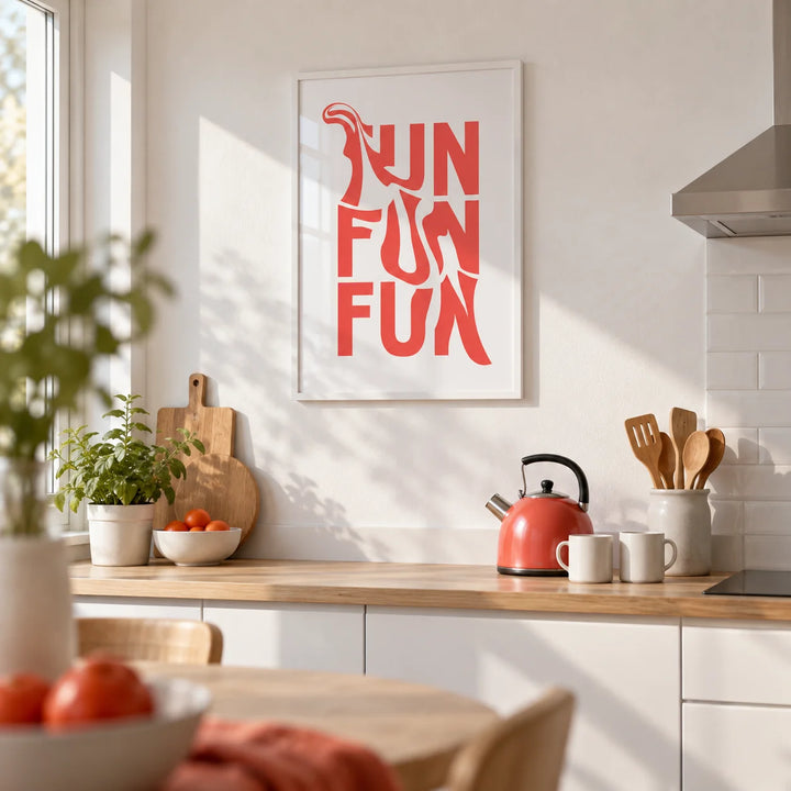 Wall Art for Teenage Girl Bedroom, framed on the wall of a cheerful first-flat kitchen (22-28) with white units and a white wall