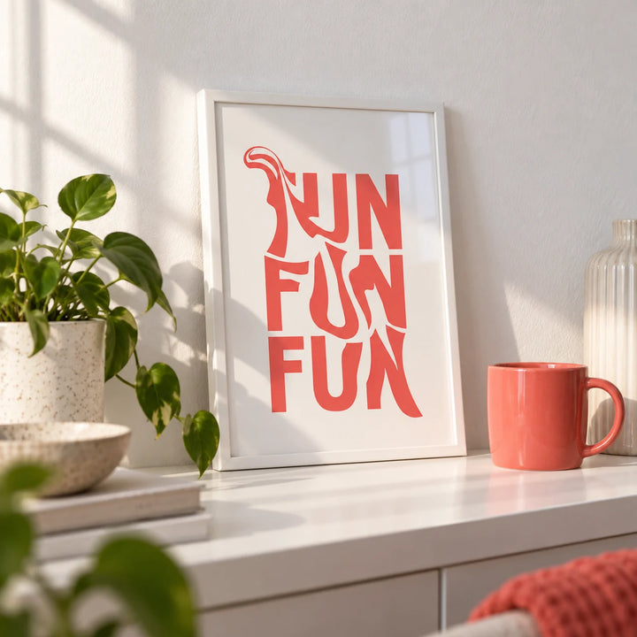 Wall Art for Teenage Girl Bedroom, a small A4 framed print leaning on a white shelf in a living room