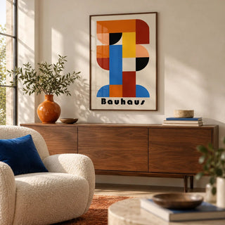 Wall Art Geometric Shapes, framed on the wall of a design-led living room