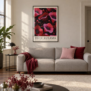 Wall Art in Pink, framed on the wall of a modern living room in a UK city flat with warm white walls