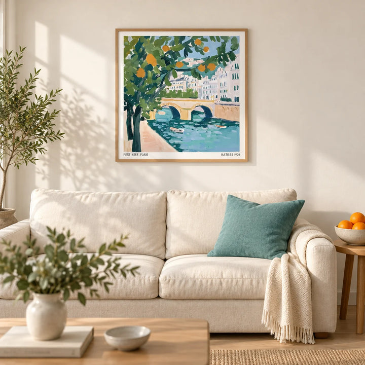 Wall Art of Paris, framed on the wall of a bright living room with a warm white wall and a pale oak floor