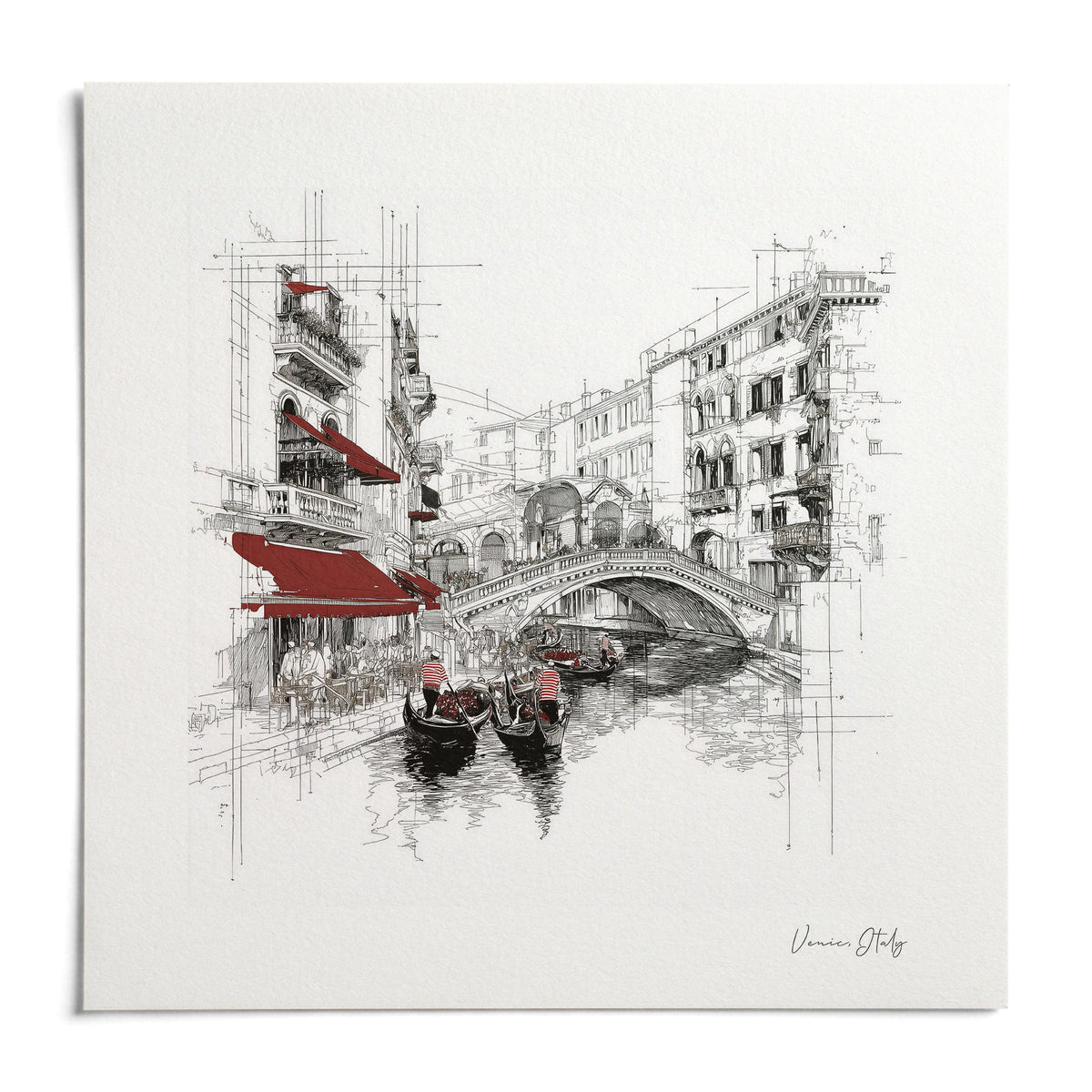 Wall Art of Venice Italy, shown as an unframed paper print on a plain white background