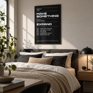 Wall Art Phrases, framed on the wall of a crisp teen bedroom (15-17)