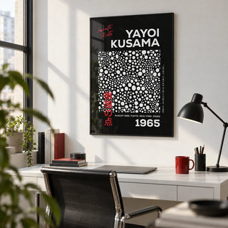 Wall Art Polka Dots, framed on the wall of a crisp design studio in a city flat with a white wall in a home office