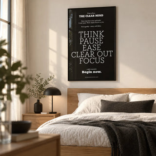 Wall Art Quotes for Home, framed on the wall of a minimal grown-up bedroom with a warm white wall