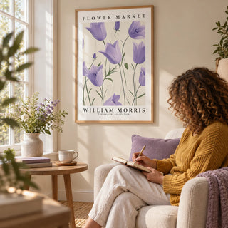 Wall Art Tulips, framed on the wall of a reading nook by a window with a pale beige wall in a living room
