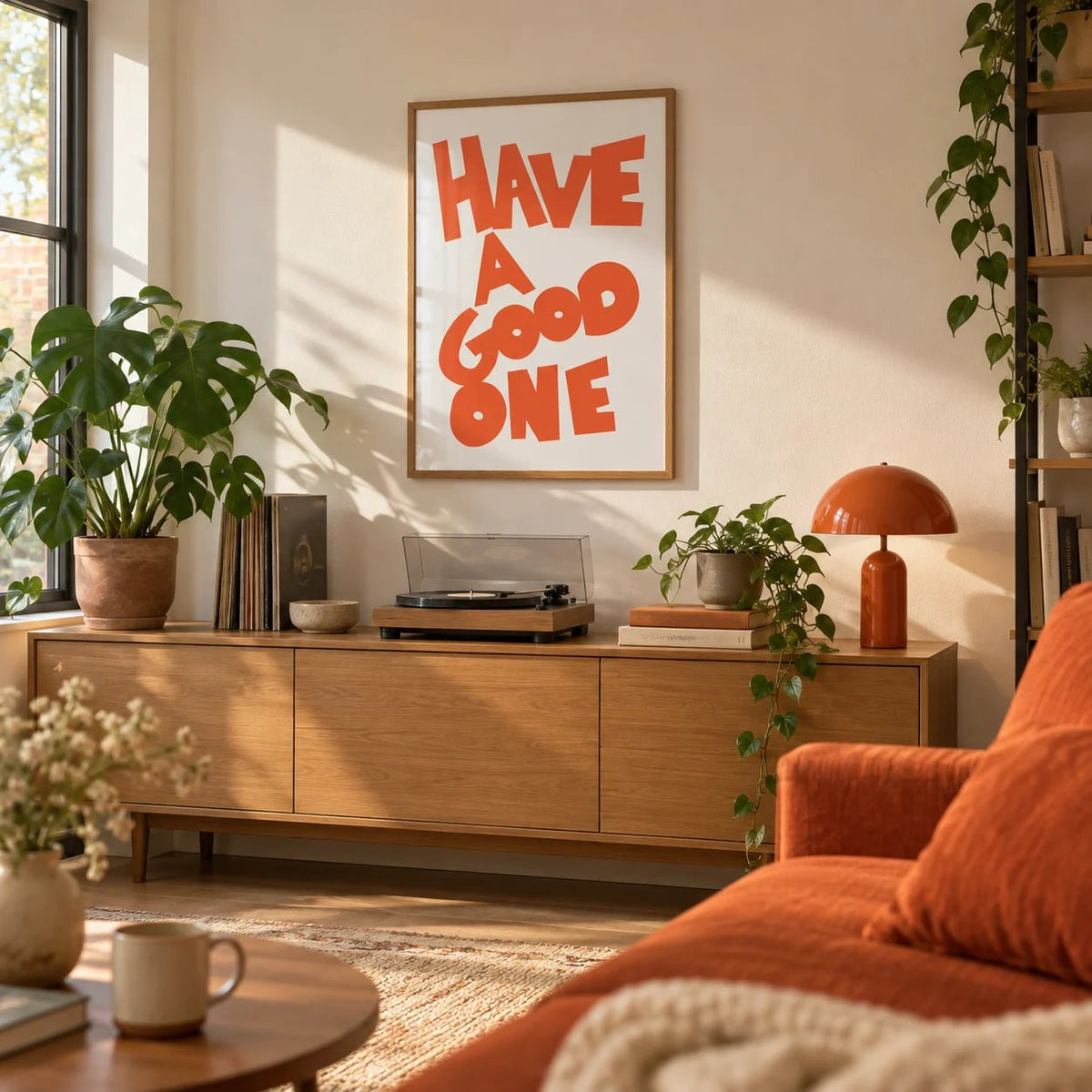 Wall Art Typography, framed on the wall of a first-flat living room (22-28) with a warm white wall