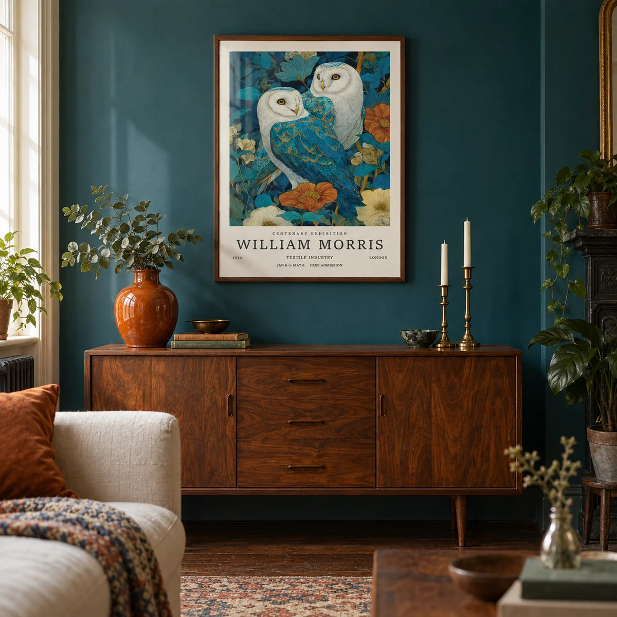 Wall Art Unique, framed on the wall of a characterful Victorian terrace living room with a deep teal painted wall and a dark wood floor