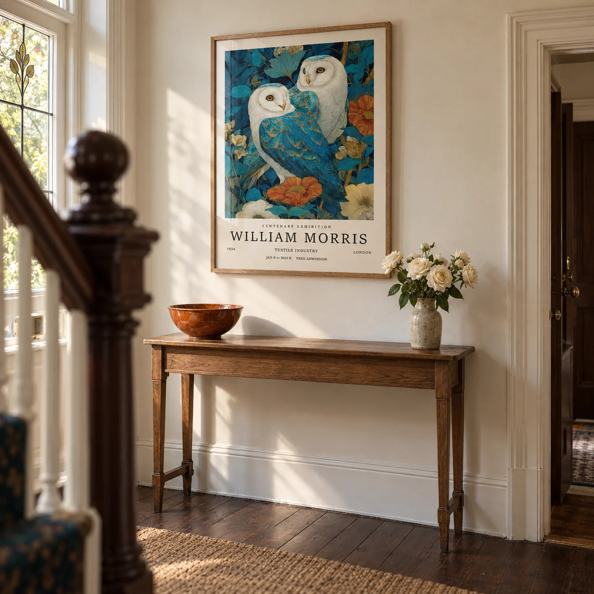 Wall Art Unique, framed on the wall of a Victorian hallway with a cream wall and plain dark wood floorboards