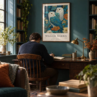 Wall Art Unique, framed on the wall of a warm book-lined study with a teal painted wall