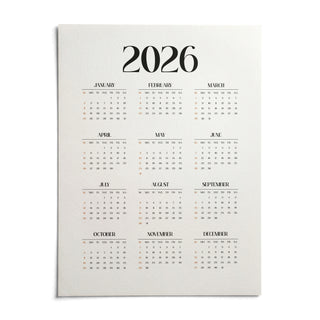 Minimalist Wall Calendar, shown as an unframed paper print on a plain white background