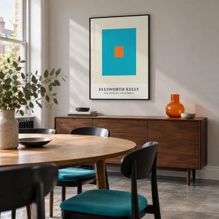 Wall Office Art, framed on the wall of a contemporary dining room in a UK terrace with a pale grey wall and a concrete floor