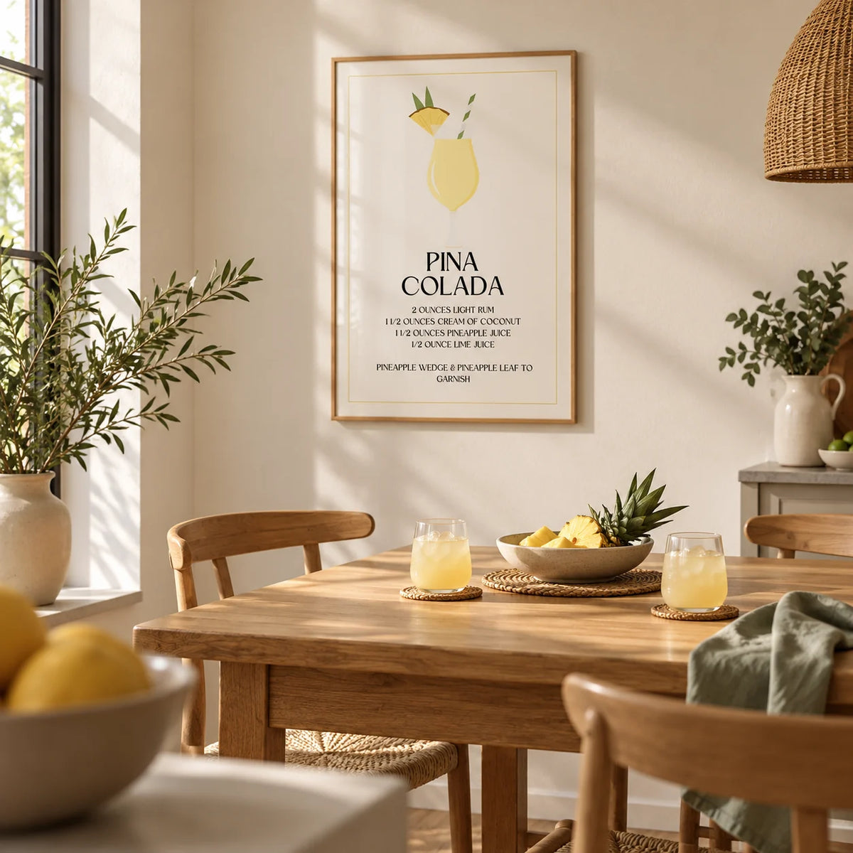 Wall Pictures for Kitchen, framed on the wall of a calm kitchen-diner with a cream wall