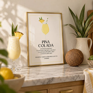 Wall Pictures for Kitchen, a small A4 framed print leaning on a marble kitchen shelf